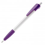 Stylo blanc avec clip original et poignée texturée couleur violet