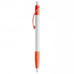 Stylo blanc avec détails colorés et poignée texturée couleur orange troisième vue