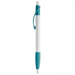 Stylo blanc avec détails colorés et poignée texturée couleur turquoise troisième vue