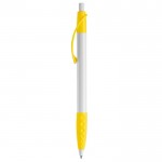 Stylo blanc avec détails colorés et poignée texturée couleur jaune troisième vue