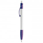 Stylo blanc avec détails colorés et poignée texturée couleur violet troisième vue