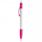 Stylo blanc avec détails colorés et poignée texturée couleur rose troisième vue