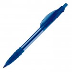 Stylo transparent en plastique avec prise en caoutchouc fabriqué en UE couleur bleu transparent