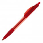 Stylo transparent en plastique avec prise en caoutchouc fabriqué en UE couleur rouge transparent