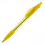 Stylo transparent en plastique avec prise en caoutchouc fabriqué en UE couleur jaune transparent