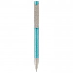 Stylo rotatif en matériaux écologiques à encre bleue couleur turquoise deuxième vue