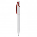 Stylo rotatif en plastique blanc avec clip de couleurs vives couleur rouge troisième vue