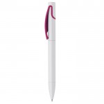 Stylo rotatif en plastique blanc avec clip de couleurs vives couleur rose troisième vue