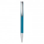 Stylo rotatif en aluminium avec clip et pointe métallique couleur bleu deuxième vue