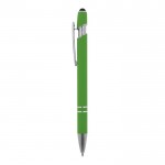 Stylo en aluminium recyclé avec pointe tactile et encre bleue couleur vert lime troisième vue