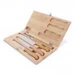 Coffret en bois avec 3 couteaux et une fourchette pour barbecue couleur bois