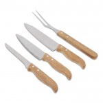 Coffret en bois avec 3 couteaux et une fourchette pour barbecue couleur bois deuxième vue