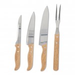 Coffret en bois avec 3 couteaux et une fourchette pour barbecue couleur bois quatrière vue