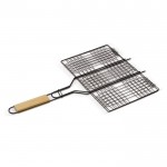 Grille rectangulaire avec poignée en bois pratique pour barbecue couleur bois