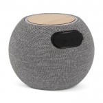 Enceinte et chargeur portable rond et compact en RPET et bambou couleur gris deuxième vue