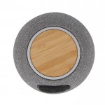 Enceinte et chargeur portable rond et compact en RPET et bambou couleur gris cinquième vue