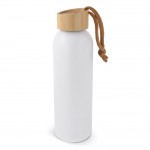 Gourde en aluminium recyclé avec bouchon en bambou et cordon 600ml couleur blanc