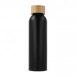 Gourde en aluminium recyclé avec bouchon en bambou et cordon 600ml couleur noir quatrière vue