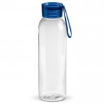 Gourde plastique avec bouchon et poignée de transport colorée 600ml couleur bleu transparent