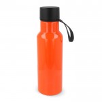 Gourde en RPET colorée avec anse de transport en caoutchouc 600ml couleur orange