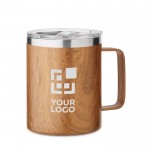 Mug double paroi en acier recyclé avec couvercle et aspect bois 300ml vue avec zone d'impression