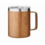 Taza de doble pared de acero reciclado con tapa y aspecto madera 300ml couleur marron