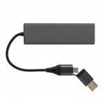 Hub USB à 4 ports en plastique recyclé couleur gris foncé troisième vue
