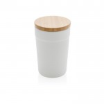 Mug promotionnel avec couvercle en bambou couleur blanc