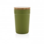Mug promotionnel avec couvercle en bambou couleur vert foncé deuxième vue