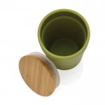 Mug promotionnel avec couvercle en bambou couleur vert foncé troisième vue
