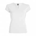 T-shirt en coton pour femme avec col en V 200 g/m² Roly couleur blanc