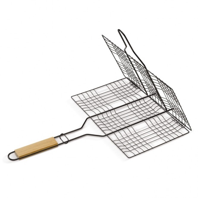 Grille rectangulaire avec poignée en bois pratique pour barbecue