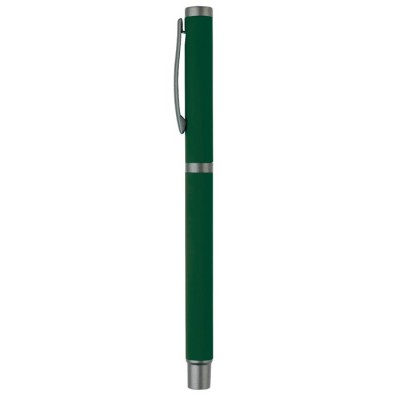 Stylo rollerball en aluminium avec finition douce et capuchon assorti couleur vert foncé troisième vue