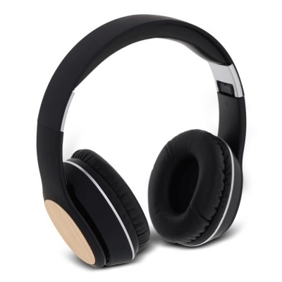 Écouteurs sans fil noirs avec détails aspect bambou