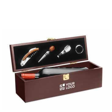 Coffret à vin en bois personnalisé avec 4 accessoires Classic