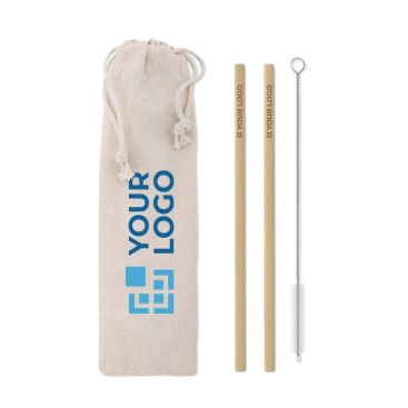 Set de deux pailles en bambou réutilisable couleur beige