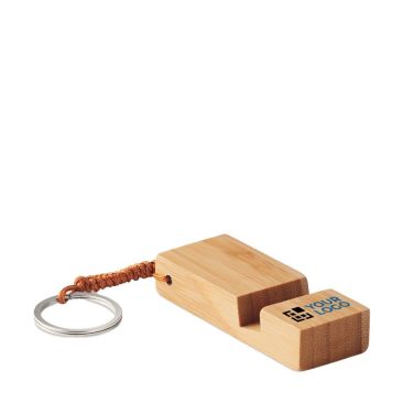 Porte-clés publicitaire en bambou avec support pour portable Bamboo Go