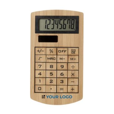 Calculatrice personnalisée solaire en bambou avec zone d'impression