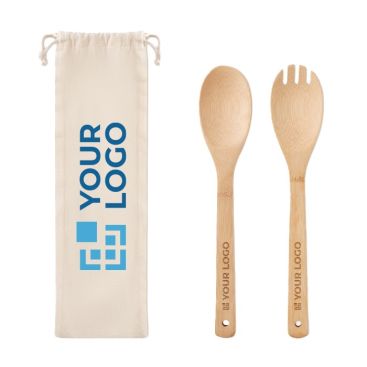 Set de 2 ustensiles pour la salade en bambou couleur beige