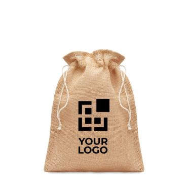 Petit sac cadeau en jute pour les magasins vue avec zone d'impression