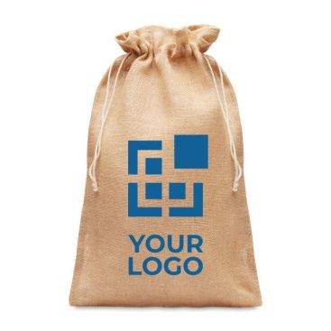 Grand sac en jute pour cadeaux d'entreprise vue avec zone d'impression