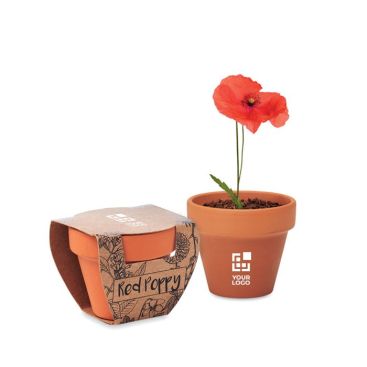 Pot avec graine de coquelicot vue avec zone d'impression