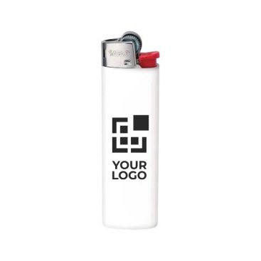 Briquet avec logo de la marque BIC® couleur blanc vue avec logo imprimé