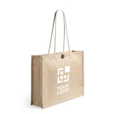 Joli sac en jute personnalisée avec logo vue avec zone d'impression