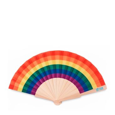 Éventail arc-en-ciel en bois avec tissu polyester Rainbow Fan