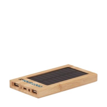 Power Bank en bambou avec panneau solaire avec zone d'impression