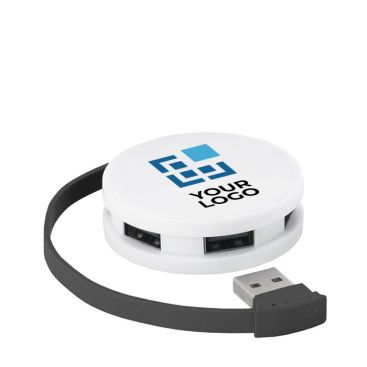 Hub USB circulaire promotionnel à 4 ports avec câble coloré Round