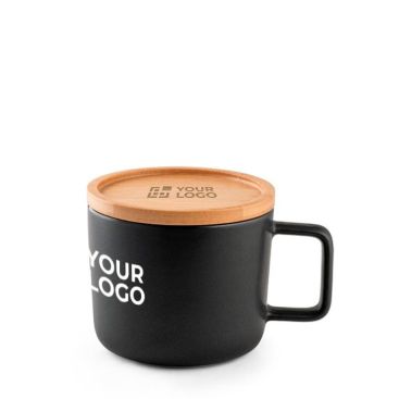 Mug en céramique avec couvercle en bambou