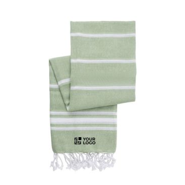 Serviette paréo en coton à franges couleur vert clair avec zone d'impression