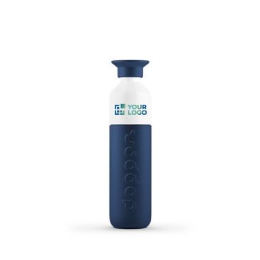 Gourdes publicitaires à fonction thermos couleur bleu foncé avec zone d'impression